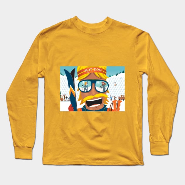 Hot Dogger - The Skiing Cowboy Long Sleeve T-Shirt by Charlie Adam Design Shop